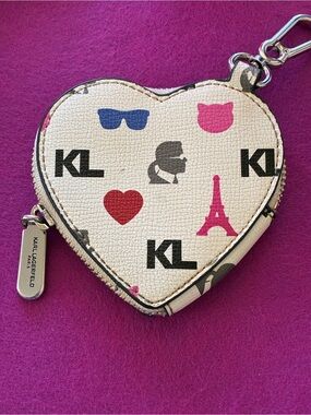 Karl Lagerfeld Kids Heart Coin Pouch - Cream with Pink & Red Accents